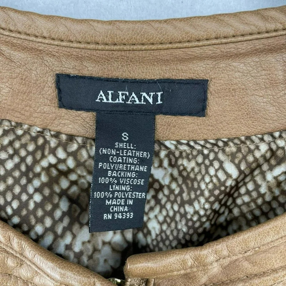 Alfani Jacket Women's Sz S Brown Camel Faux Leather Snake Print Lining Pockets - Picture 10 of 11
